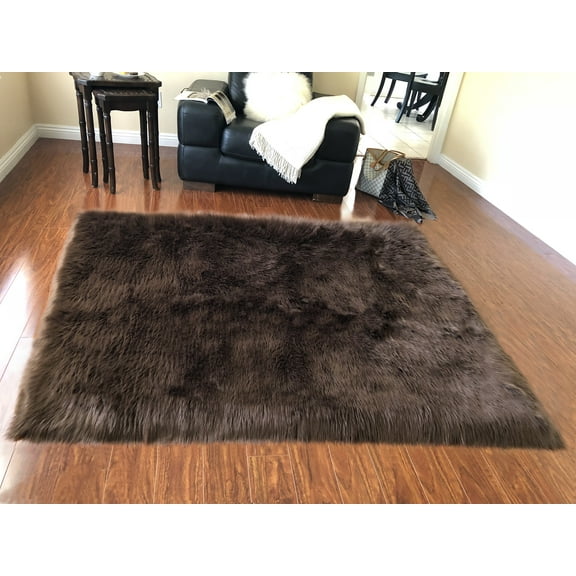 Soho Luxurious Faux Sheepskin Brown Shag Area Rug or Runner