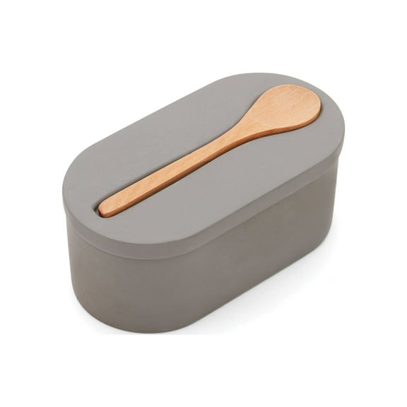 Fox Run Cement Double Salt Cellar with Spoon, Dual Compartments, with Lid, Slate Grey