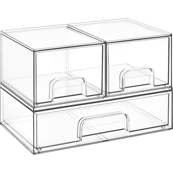 Clear Stackable Storage Drawers , Plastic Organizer Bins for Makeup, Cosmetics, Beauty Supplies,Ideal for Vanity, Bathroom,Cabinet,Pantry Organization