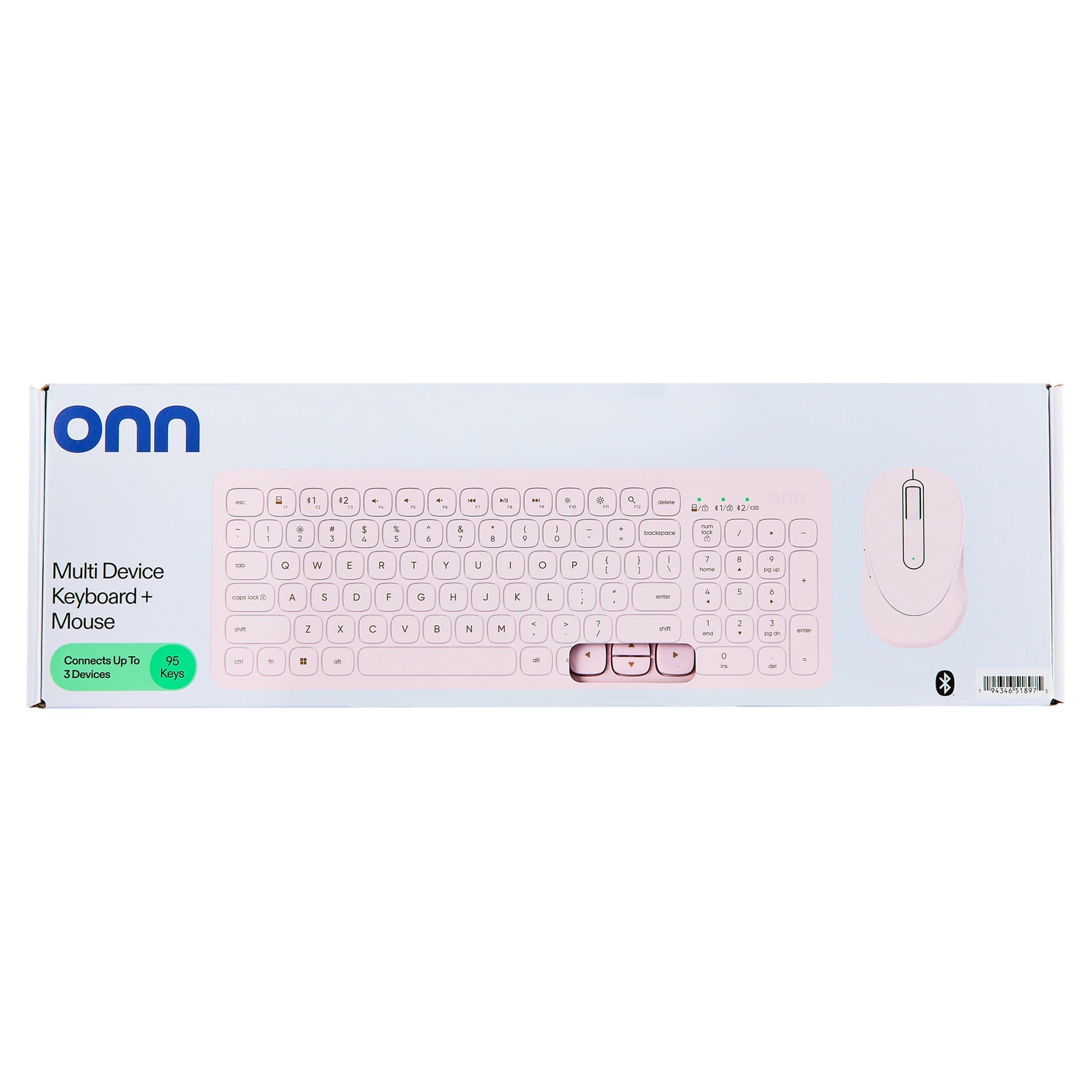 onn Curve Wireless Full-Size Keyboard and Mouse Combo, Pink