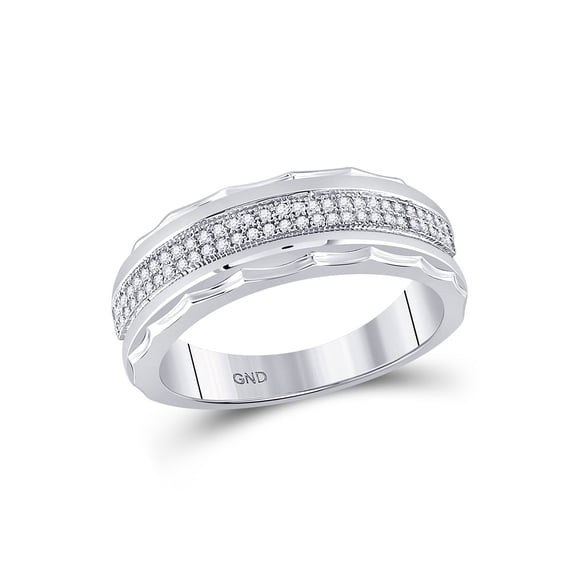 10kt White Gold Mens Round Diamond Wedding Scalloped Edge Band Ring 1/5 Cttw