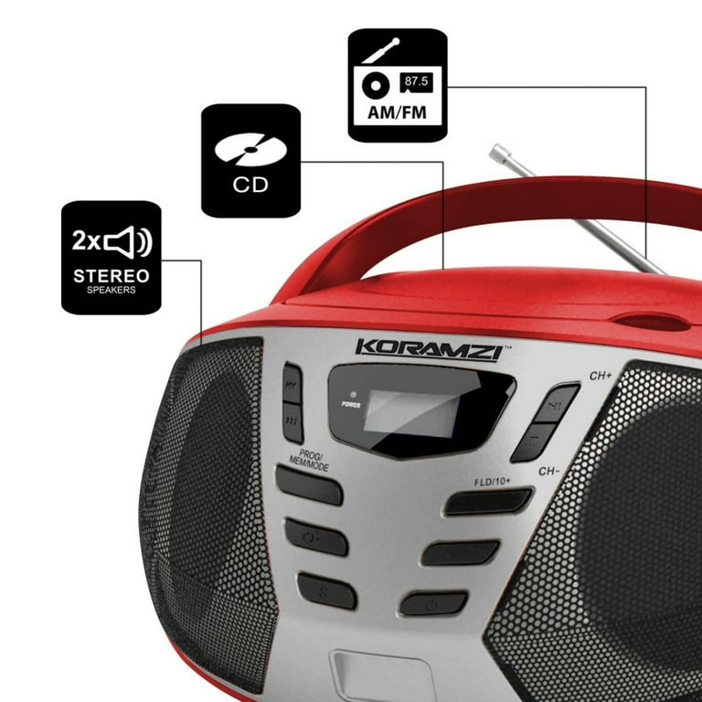 Koramzi Portable Programmable Stereo CD Boombox with FM Player