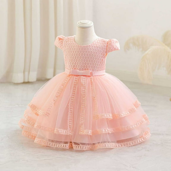 Delliss Girls Tiered Lace Stylish Comfy Ballgown Dress Pink 2 Years