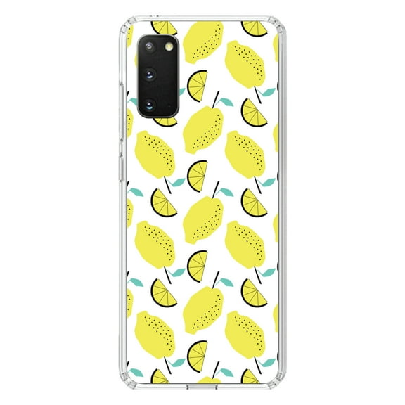 DistinctInk Clear Shockproof Hybrid Case for Galaxy S20 ULTRA / 5G (6.9" Screen) - TPU Bumper, Acrylic Back, Tempered Glass Screen Protector - Summer Graphics - Lemon Pattern - Lemonade