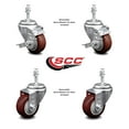 thumbnail image 2 of 3.5 Inch SS Maroon Polyurethane Swivel 10mm Threaded Stem Caster Set 2 Brake, 2 of 2