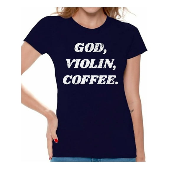 Awkward Styles God Violin Coffee T Shirt for Women Christian Clothes for Ladies Religious Womens T-Shirt Christian Gifts Jesus Shirts Violin T Shirt for Her God Violin Coffee Ladies Shirt