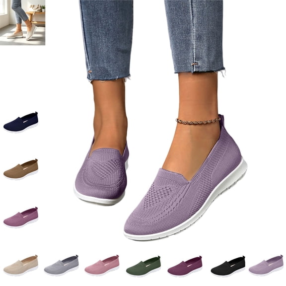 YOUYEDIAN Loafers for Women Fashion Slip On Breathable Sport Comfy Casual Flats Versatile Mesh Knit Round Toe Walking Shoes