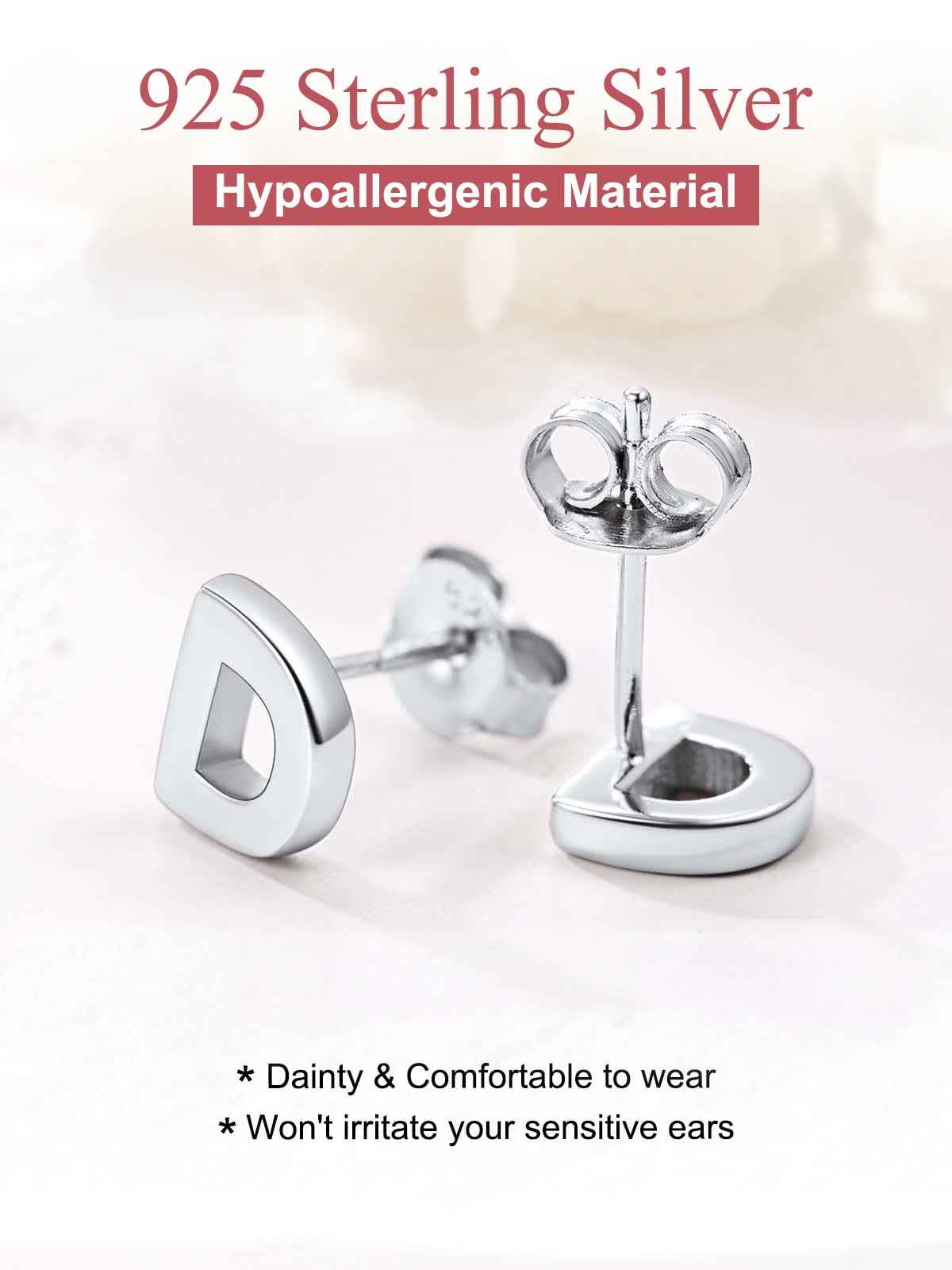 FOCALOOK 925 Sterling Silver Initial Earrings for Women Dainty Tiny Cute Alphabet Letter C Hypoallergenic Minimalist Stud Earrings Jewelry Gift