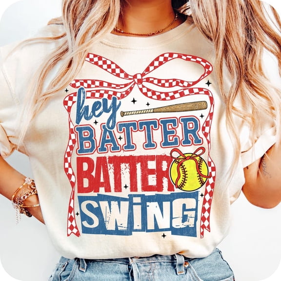 Retro Softball Batter Batter Swing T-Shirt, Checkered Softball Coquette Shirt, Game Day Coquette Tee, Softball Mom Shirt, Softball Graphic T-Shirt