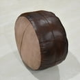 thumbnail image 4 of Round Shaped Goat Leather Handmade Eco-Friendly Brown Pouf - Round Shape, 21" x 21" x 12", Plain Solid, Goat Leather, Recycled Cotton Fill Stuffed, Leather Seating Pouf, 4 of 5