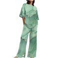 thumbnail image 1 of Hauts à Manches Courtes pour Femmes, Ensemble Décontracté d'Été Imprimé, Col Rond, Manches Courtes et Pantalons Longs, Ensemble de Hauts à Manches Courtes pour Femmes, 1 of 5