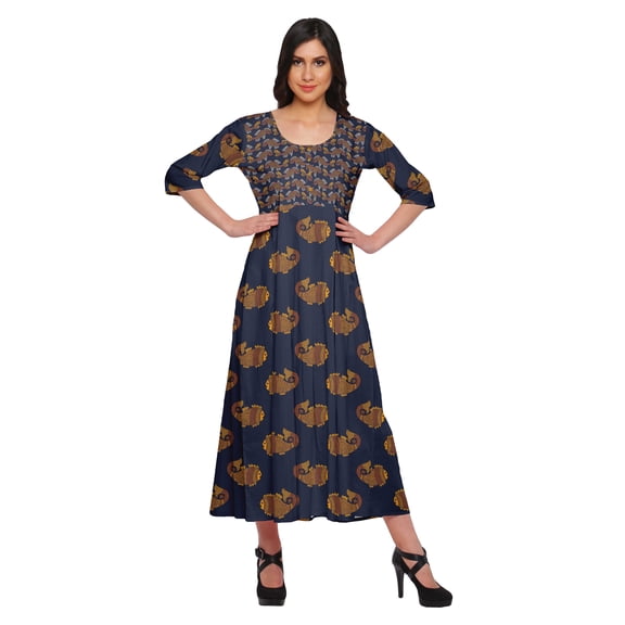 Moomaya 3/4 Sleeve Kurta Printed Women Long Kurti Summer Clothing For Women