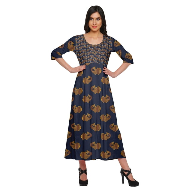 Moomaya Kurti Ligne A pour Femmes Kurti Longue Imprimée Robe Haut Indien pour Femmes