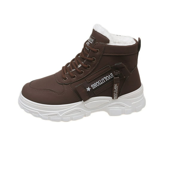 Brown Unisex Thick Sole Ankle Boots With Side Zipper Warm Fleece Lined For Casual Comfortable Wear Flat Heel Couple Style Fashion Boots