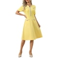 thumbnail image 2 of INSPIRE CHIC Women's Tweed Trim Dress with Pockets V Neck Short Sleeve A-Line Dress XL Light Yellow, 2 of 4