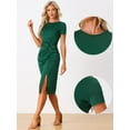 thumbnail image 2 of Unique Bargains Twist Front Dress for Women's Round Neck Short Sleeve Split Sheath Dresses XL Green, 2 of 6