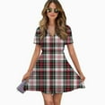 thumbnail image 2 of Clan Stewart Dress Tartan Plaid Pattern Tartan Women Dress V-Neck Short Sleeve Flowy Swing Party Midi Dress, 2 of 4
