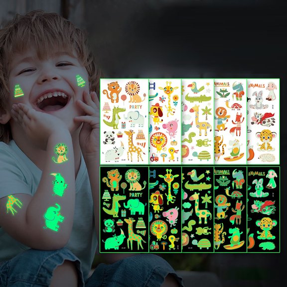 Kids Bedroom Set Supplies Gifts Party With Tiger//Dinosaur 150 Mixed For Boys For Children Temporary Tattoos Glow For Kids10Sheets Luminous And Tattoos Girls Wall Sticker, Household Stickers