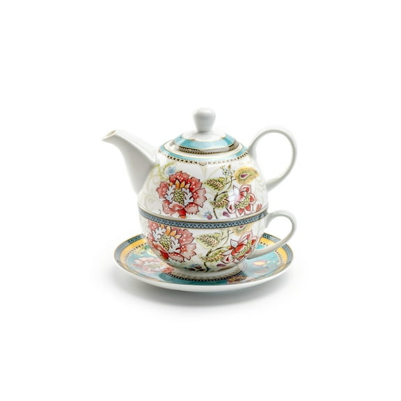 Grace Teaware Trellis Blue Gold Fine Porcelain Tea For One Set