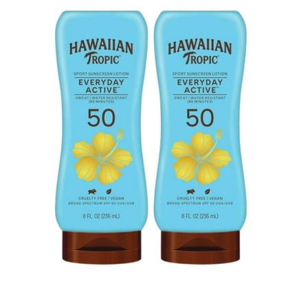 Hawaiian Tropic, Everyday Active, Sport Sunscreen Lotion, SPF 50, Light Tropical, 8 fl. oz Pack of 2