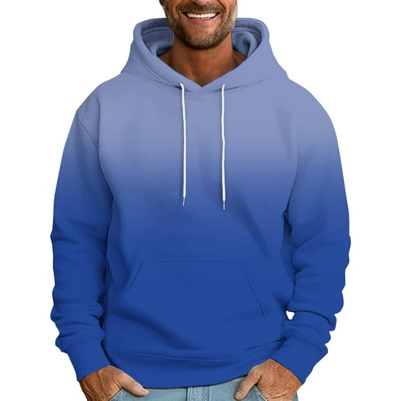 qelini Casual Hoodies for Men Oversized Long Sleeve Pullover Gradient Drop Shoulder Drawstring Hooded Sweatshirts Casual Tops
