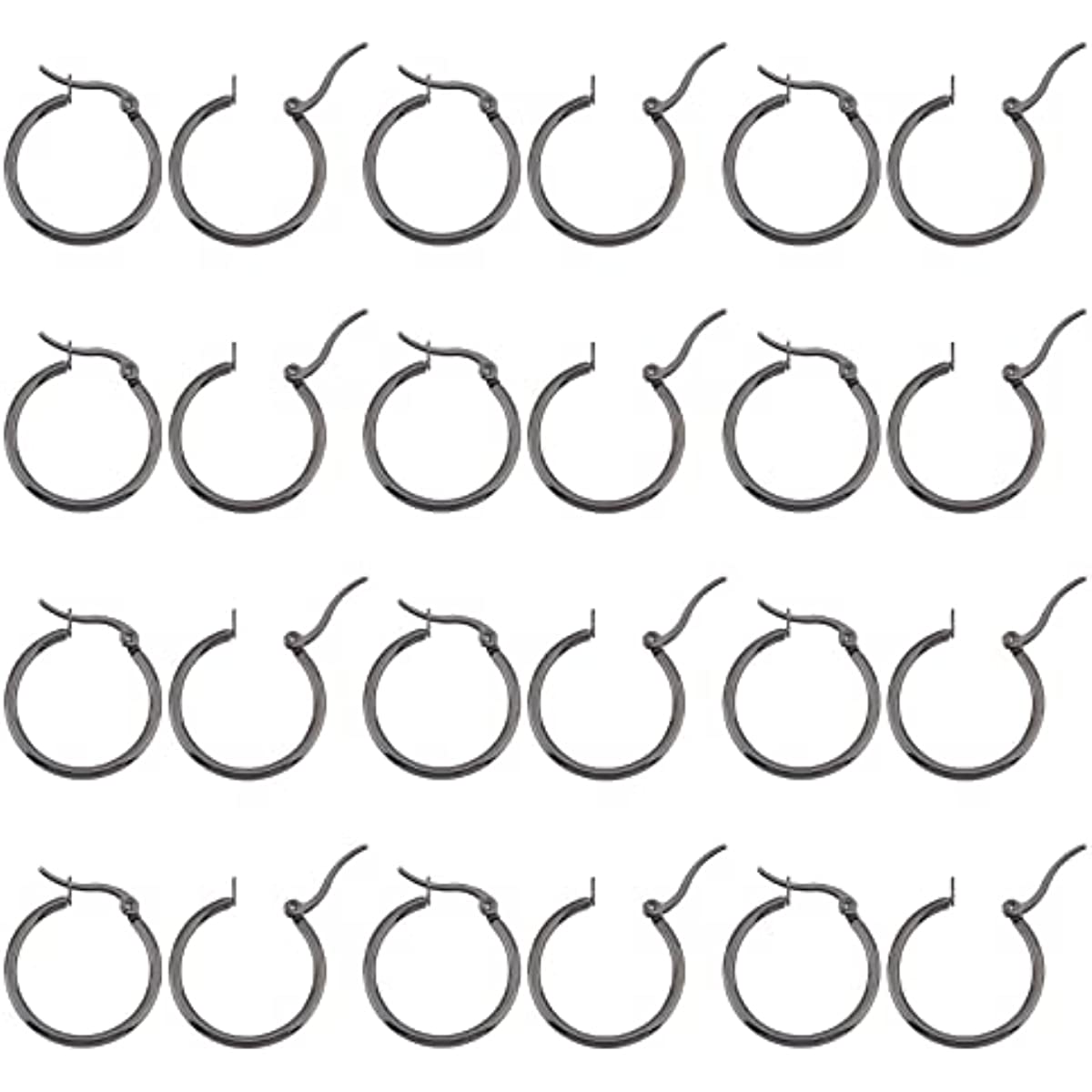 24pcs Black Hoop Earrings 12 Gauge Small Stainless Steel Round Huggie