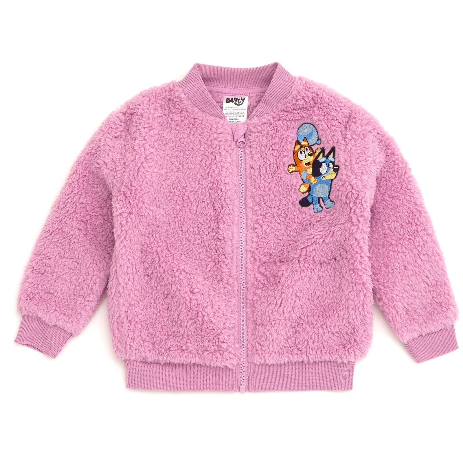 Bluey Bingo Faux Shearling Zip Up Bomber Jacket, T-Shirt and Ribbed Flare Pants 3 Piece Outfit Set Toddler to Big Kid