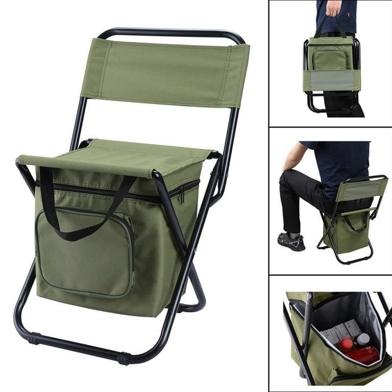 Smrinog Folding Chair Ice Cooler Picnic Bags Hiking Camping Fishing Stool  (Green) 