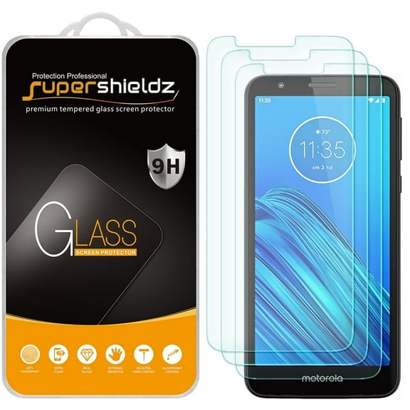 [3-Pack] Supershieldz for Motorola Moto E6 Tempered Glass Screen Protector, Anti-Scratch, Anti-Fingerprint, Bubble Free