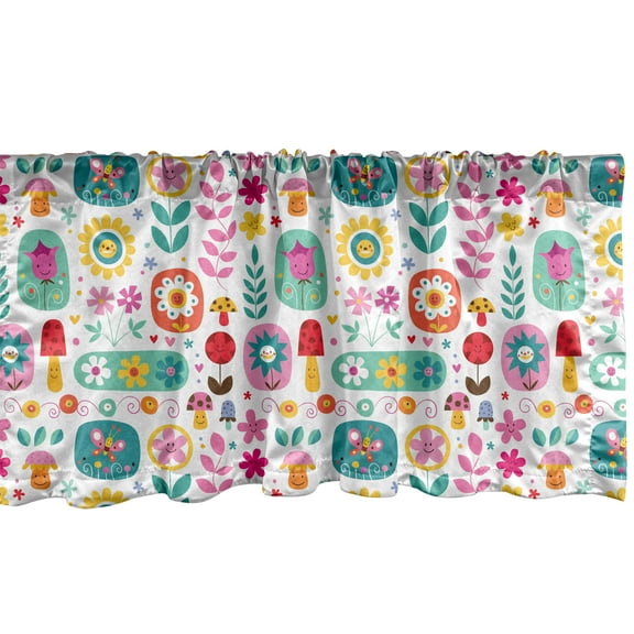 Ambesonne Cartoon Window Valance, Happy Colorful Nature, 54" X 18", Multicolor