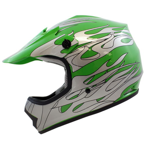 DOT Youth Green Flame Dirt Bike ATV Motocross Offroad Helmet Goggles  S M L XL 