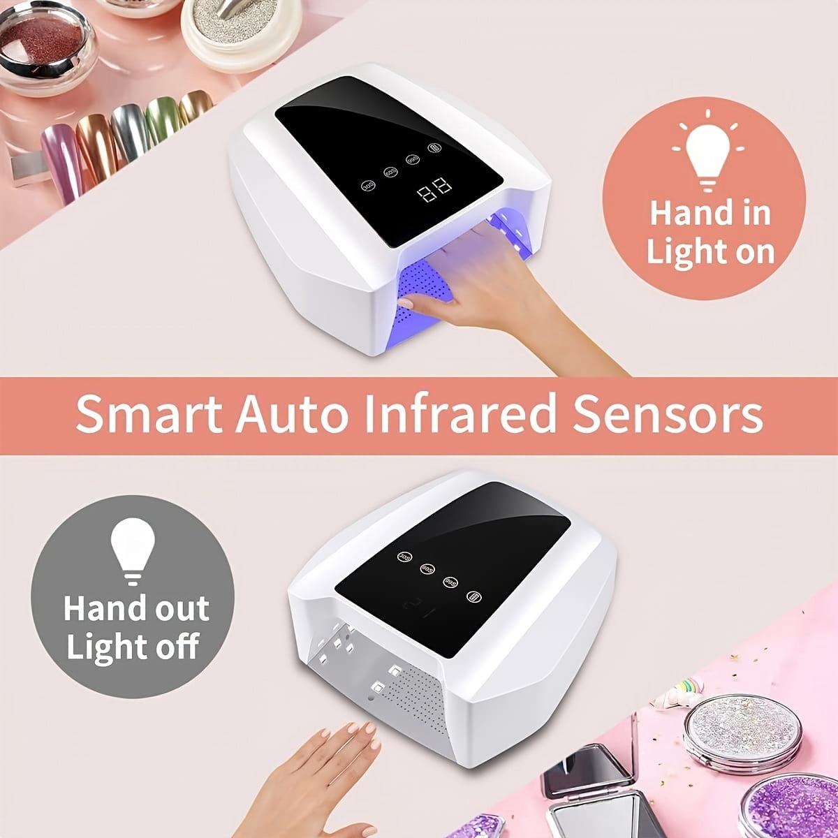 72W Wireless Rechargeable UV LED Smart Sensor Nail Lamp Powerful Fast Drying Nail Dryer