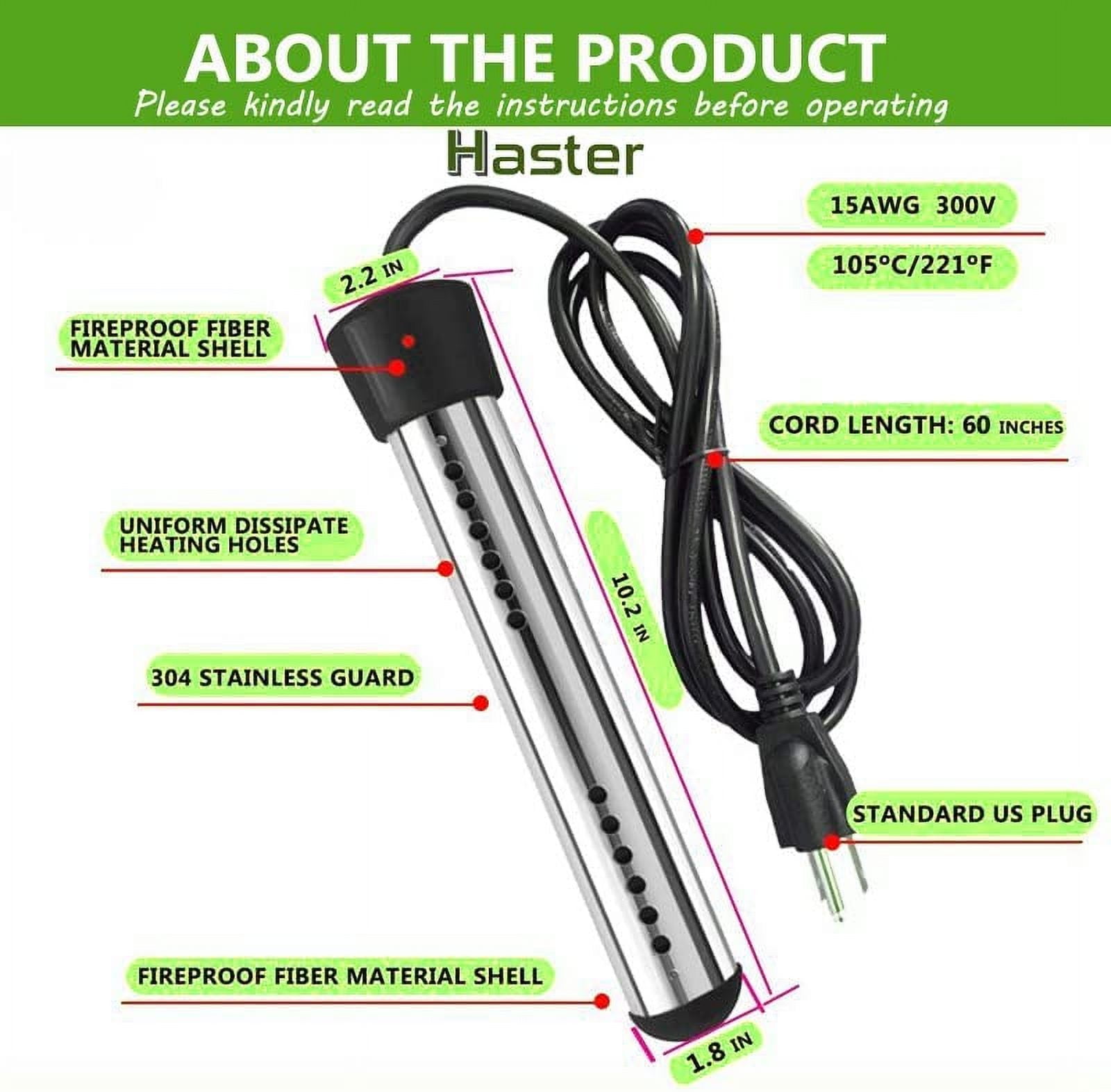 Portable Pool Immersion water Heater for Inflatable Pool Bathtub,Bucket Heater with 304 SS Guard,Electric Submersible Water Heater with LCD Thermometer,Heat 5 Gallon Water in Minutes In&Out