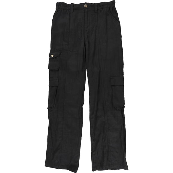 Love Tree Womens Linen Blend Casual Cargo Pants, Black, Medium