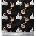 thumbnail image 1 of Soimoi Black Rayon Fabric Peanut Butter & Milk Bottle Kitchen Print Sewing Fabric Yard 56 Inch Wide, 1 of 3