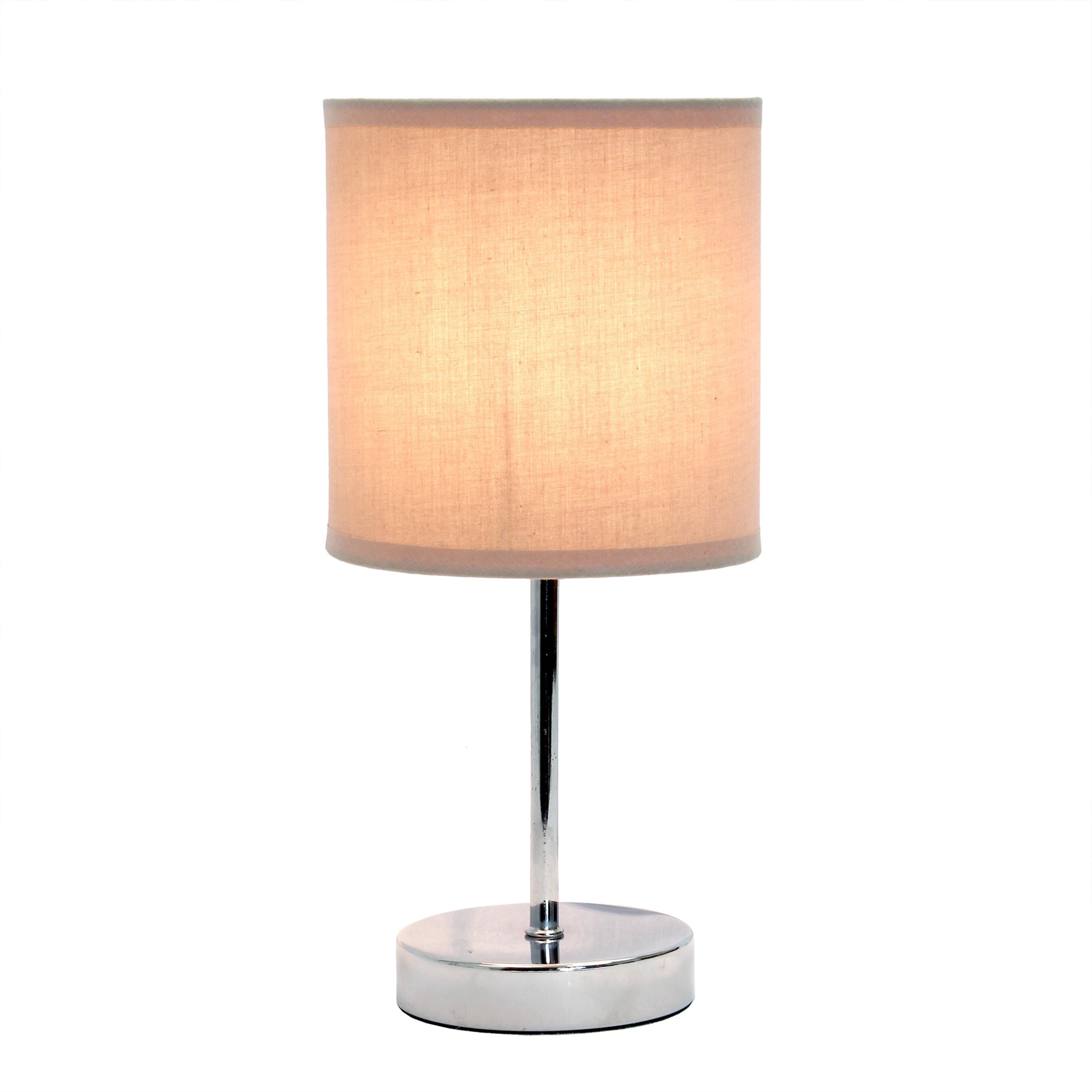 Creekwood Home 11.81" Chrome Petite Metal Stick Table Lamp with LED Bulb, Gray Beige Shade
