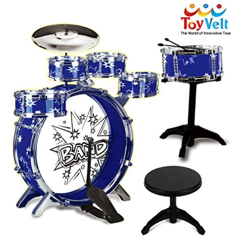 Rookin Children Kids Drum Set Musical Instrument Toy 5 Drums with Small Cymbal Stool Drum Sticks for Boys Girls