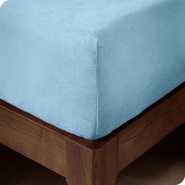 Bare Home Cozy Fleece Fitted Sheet - Extra Plush Polar Fleece - Deep Pocket Bed Sheet - Full, Light Blue