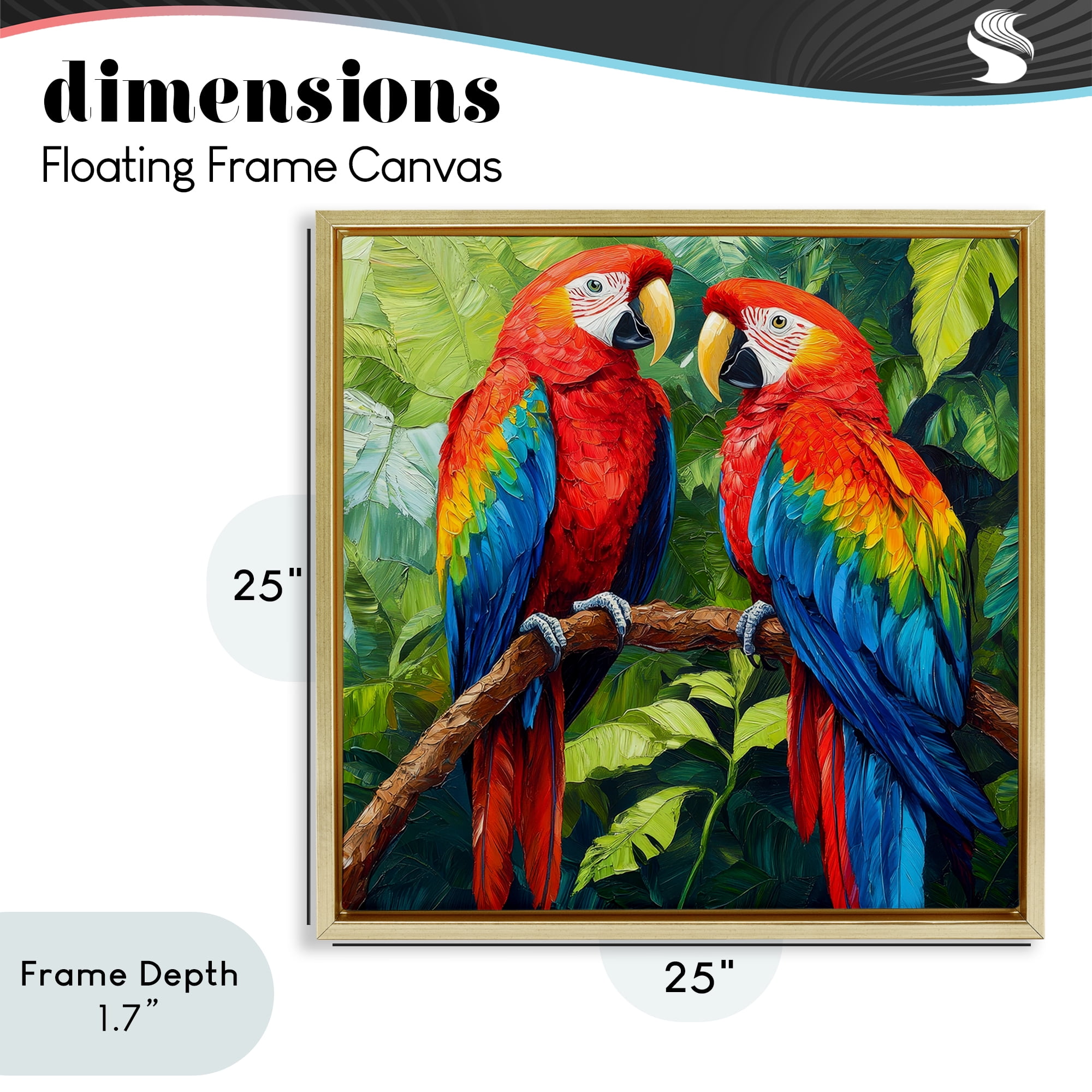 Stupell Industries Tropical Parrot Pair Gold Framed Floater Canvas Wall Art, design by Petal Prints Design