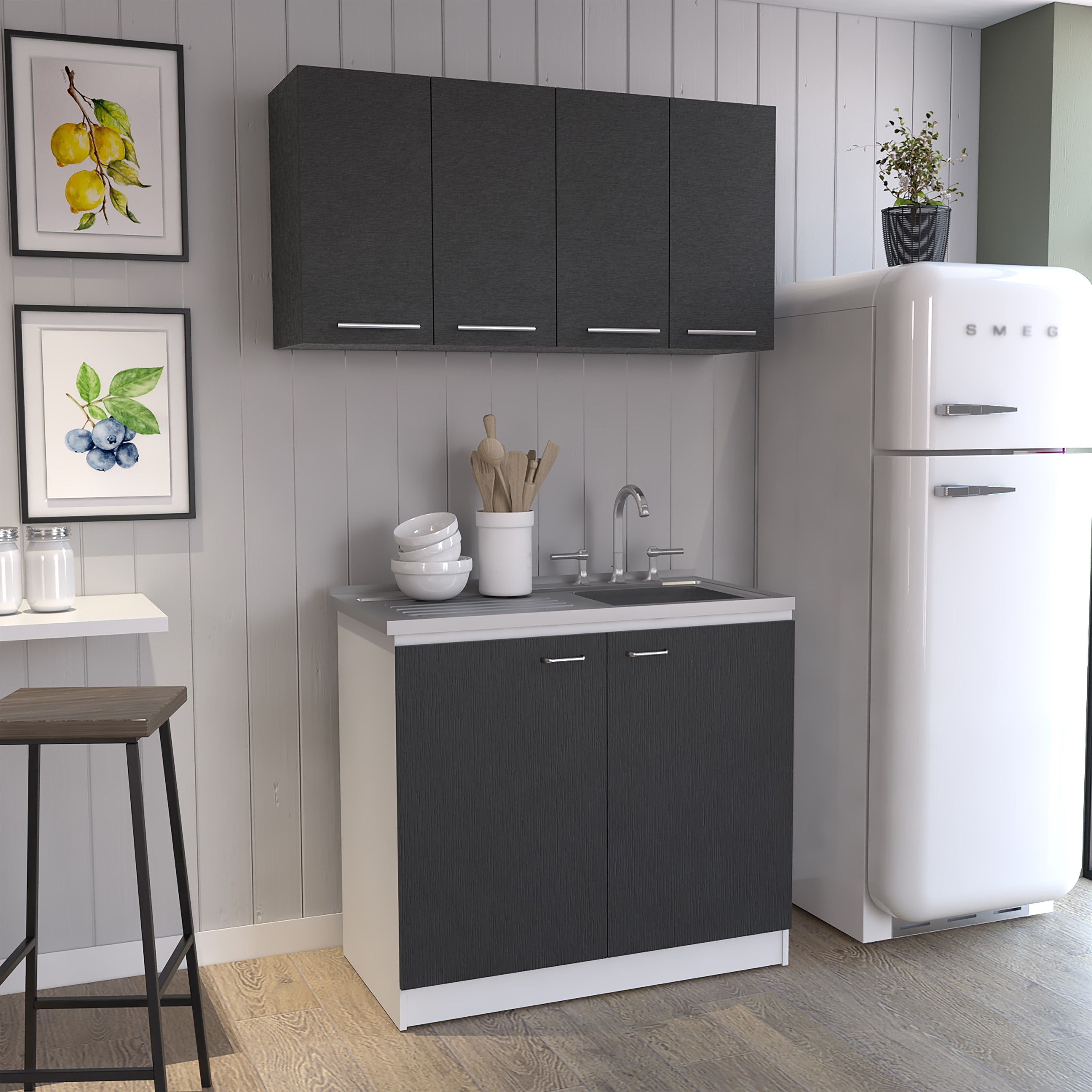 Rainlex 39" Freestanding Utility Sink Cabinet with Stainless Steel Countertop, Double Utility Basins, Soft-Close Storage Doors