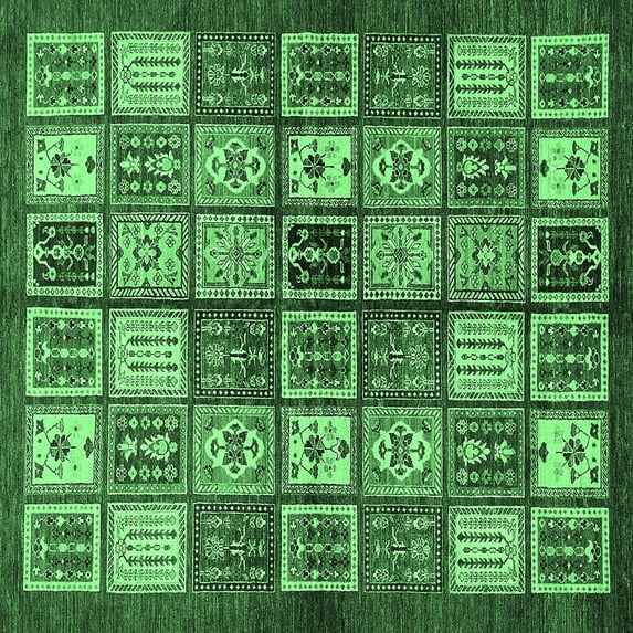Ahgly Company Indoor Square Abstract Emerald Green Modern Area Rugs, 7' Square