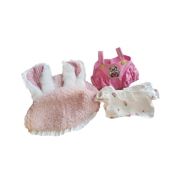 Ropa para muñecas de peluche de 20 cm, conjunto para muñecas, top y tirantes para muñecas. 3 piezas rosa