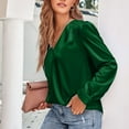 thumbnail image 5 of Tungbrin Women's Satin Pleated Tops V Neck Solid Color Loose Long Sleeve Blouse Soft Comfy Lightweight Fashion Shirts, 5 of 8