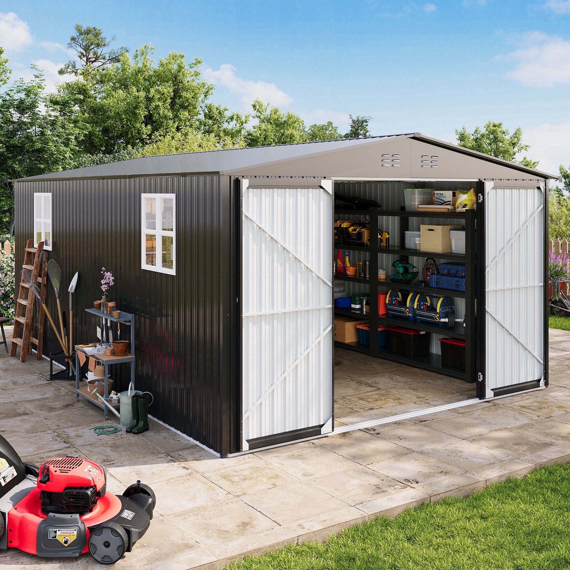 Jocisland, Outdoor Storage Shed, 13.2x21x8 ft, Metal Garage