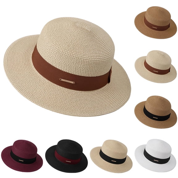 UTSJKR Womens Classic Wide Brim Fedora Hat with Thin Leather Tag Band for Daily Downtown Commute Coastal Road Trip Garden Party Wrinkle Resistant Travel Hat Black