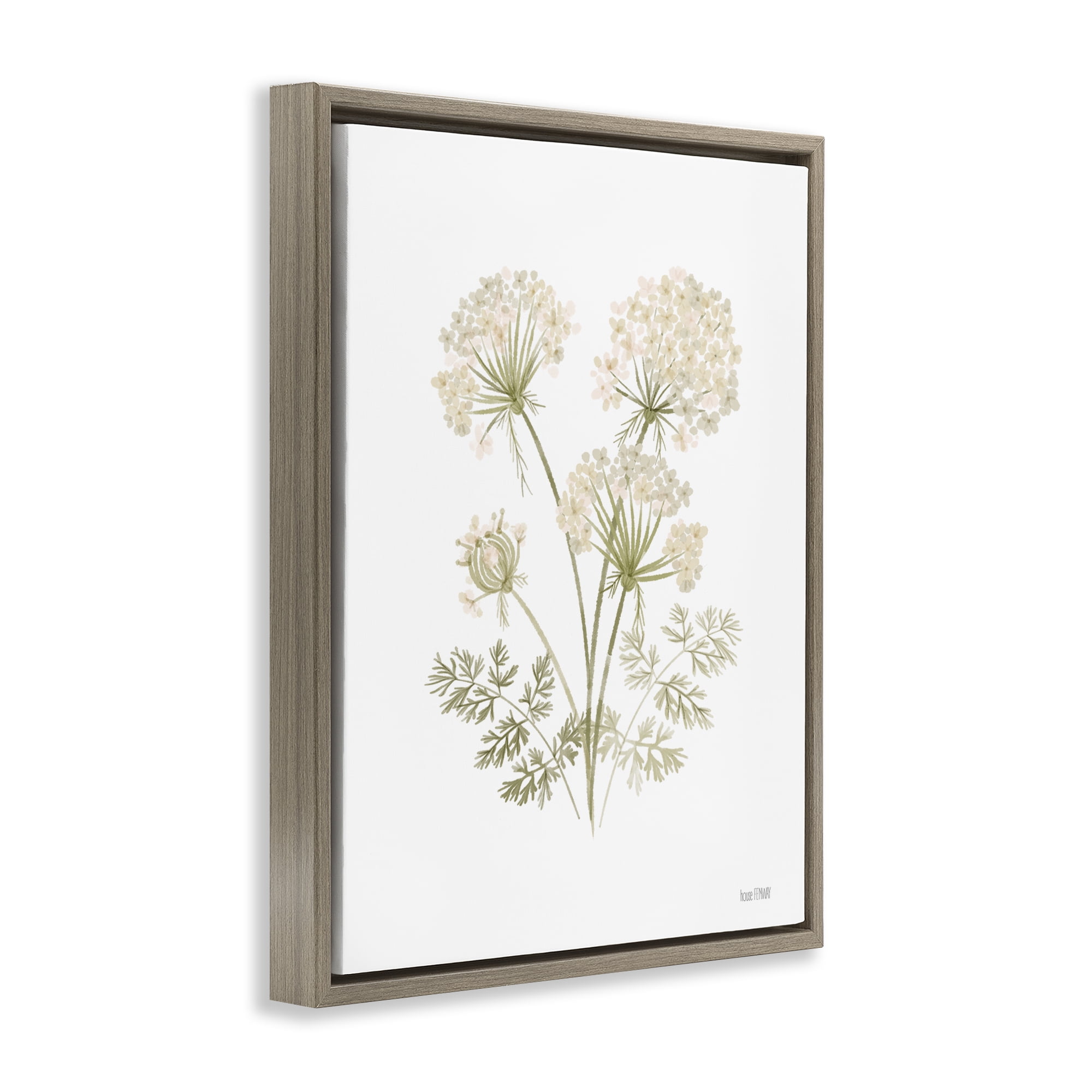 Stupell Industries Spring Dandelion Sprigs Plants & Flowers Painting Brown Floater Framed Canvas Art Print Wall Art, 17 x 21