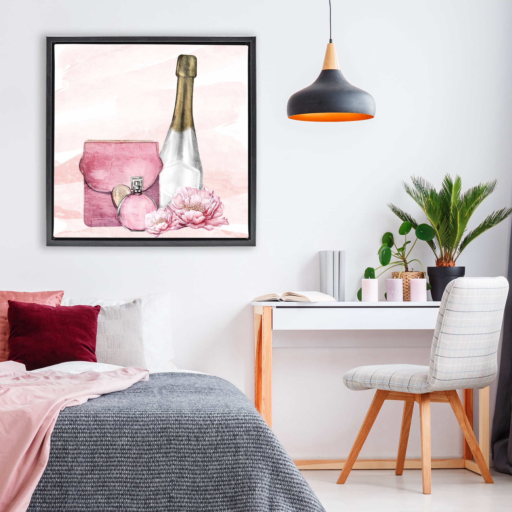 Stupell Industries Glam Time Champagne Black Framed Floater Canvas Wall Art, design by Kim Allen