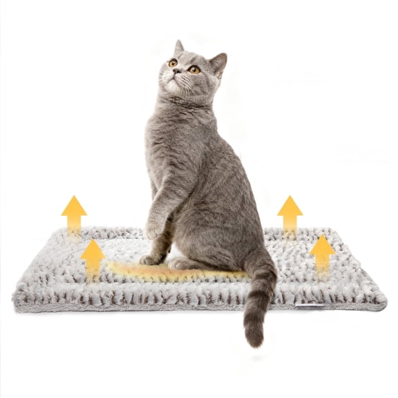 Self Warming Cat Bed for Indoor Cats Reversible Self Heating Pet Pad for Small Dog Washable Fluffy Thermal Pet Bed, 22*17,Gray