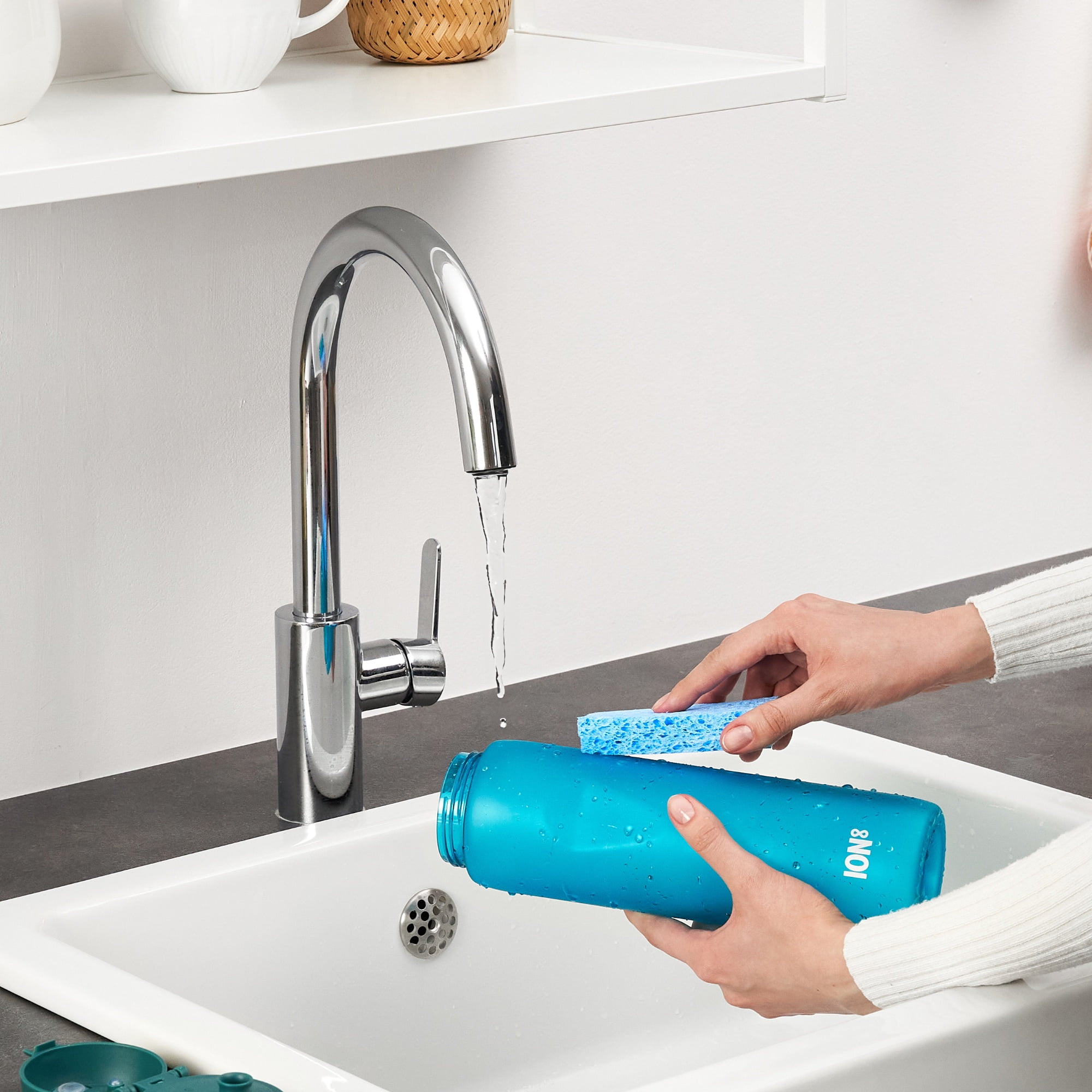 ION8 Leak Proof Flip-Top 1 Litre Water Bottle, BPA Free, Dishwasher-Safe, Aqua, 1000ml (32oz)