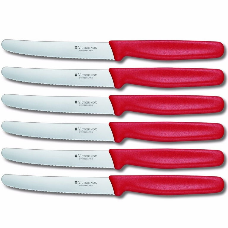 6 Piece Victorinox Swiss Army Cutlery Classic 4.5" Round Tip with  Serrated Blade Steak Knife Set 